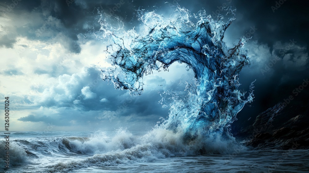 Poster surging water waves coastal landscape digital art stormy environment dynamic viewpoint nonexistence 
