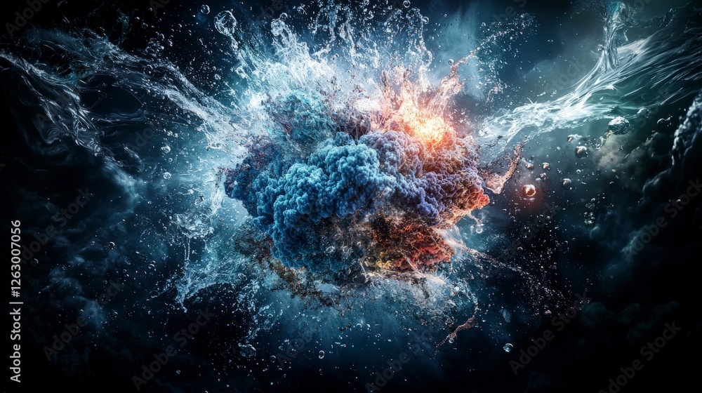 Poster Dynamic energy explosion in abstract art digital creation cosmic environment high-definition view