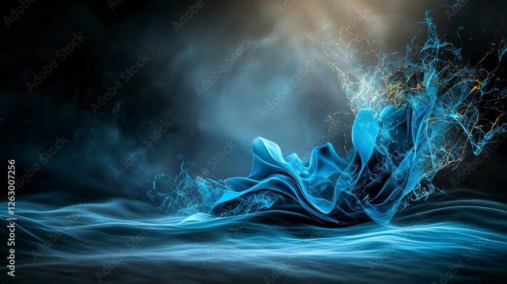 Poster silent pulses of energy capture cool grey-blue tones in dynamic flowing abstract art