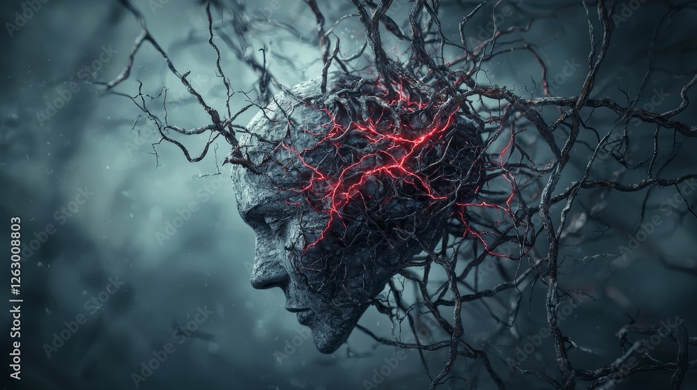 Poster trembling streaks of formlessness in a human profile dark forest digital art surreal environment clo