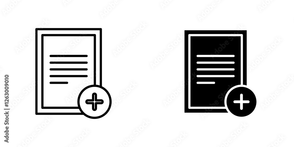 Poster add document vectors icons set in filled and strokes on white background