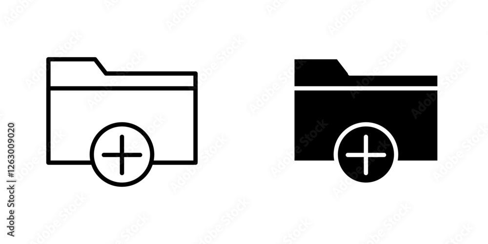 Poster Add folder vectors icons set in filled and strokes on white background