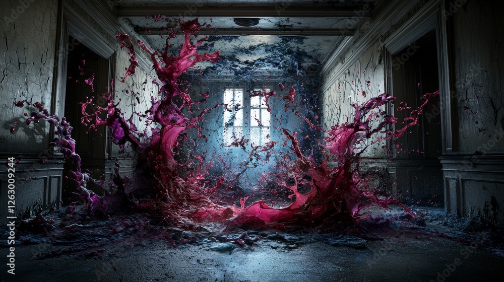 Aufkleber colors splashing in dark spaces abandoned building artwork urban ground level creative expression