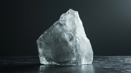 Clear Ice Block on Dark Background with Natural Light Reflection
