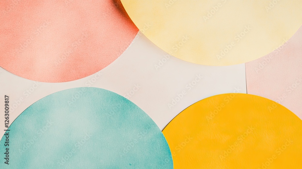Poster minimalistic background with overlapping geometric shapes and soft pastel colors, clean and simple.