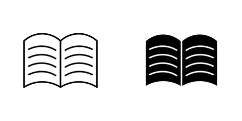 Book open vectors icons set in filled and strokes on white background