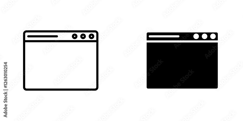 Poster browser vectors icons set in filled and strokes on white background