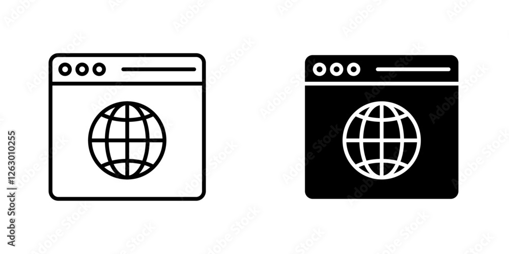 Poster browser vectors icons set in filled and strokes on white background