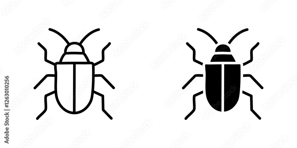 Poster bug vectors icons set in filled and strokes on white background