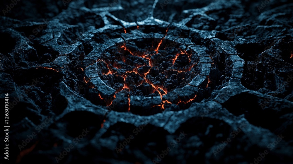 Poster chaotic patterns of shadowy vibrations abstract landscape digital artwork dark environment close-up 