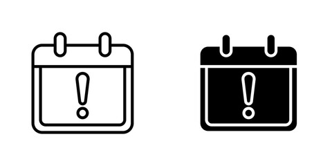 Calendar exclamation vectors icons set in filled and strokes on white background