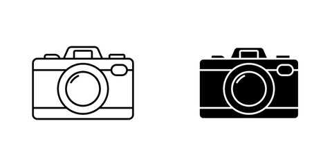 Camera vectors icons set in filled and strokes on white background