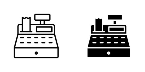 Cash register vectors icons set in filled and strokes on white background