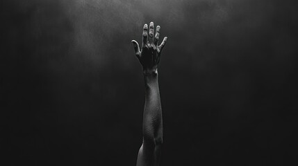 Obraz premium Reaching hand, dark smoky background, hope, faith, concept