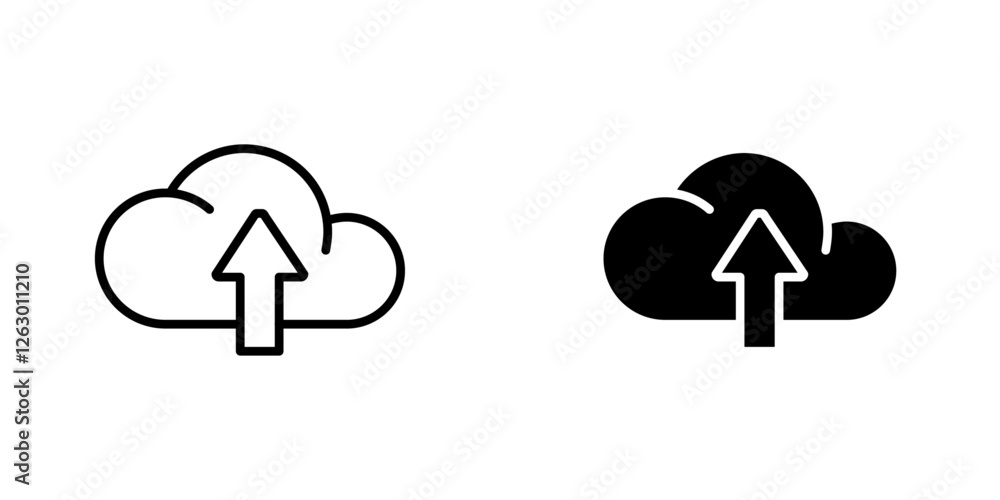 Poster cloud upload vectors icons set in filled and strokes on white background