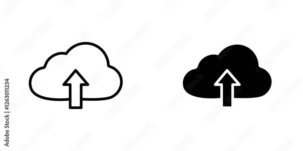 Poster cloud upload vectors icons set in filled and strokes on white background