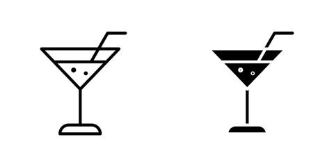 Cocktail vectors icons set in filled and strokes on white background