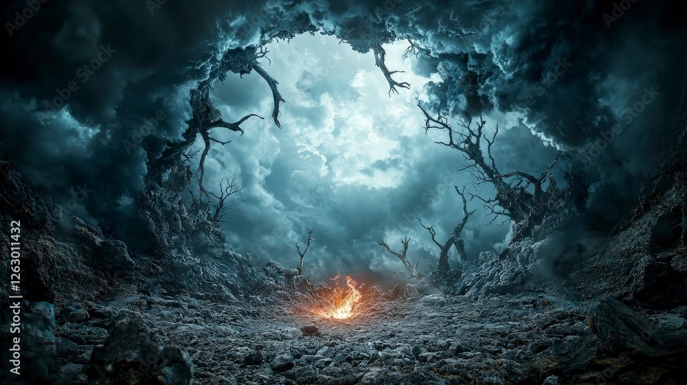 Poster chaos unleashed the void consuming whispers in a darkened landscape surreal environment dramatic vie