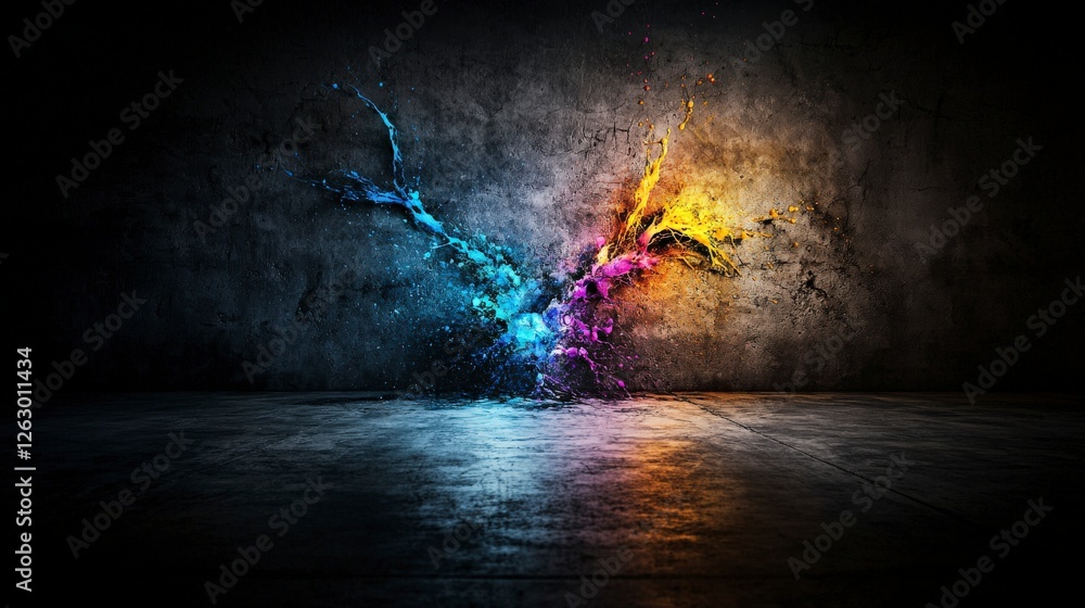 Poster Dynamic abstract color explosion urban studio digital art gritty environment close-up view vivid expression