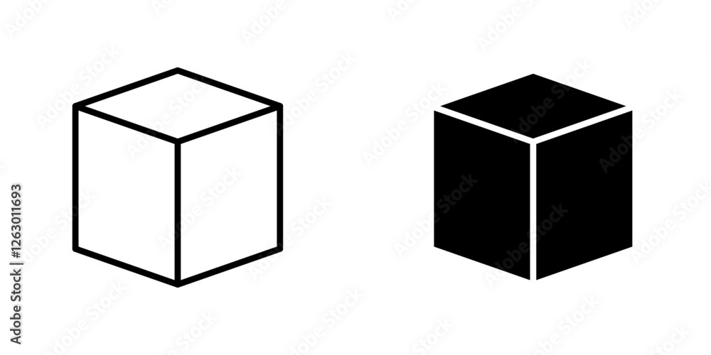 Poster cube vectors icons set in filled and strokes on white background