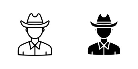 Cowboy vectors icons set in filled and strokes on white background