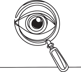 Minimalist Magnifying Glass with Eye – Line Drawing Vector
