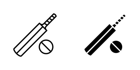 Cricket vectors icons set in filled and strokes on white background
