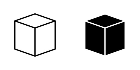 Cube vectors icons set in filled and strokes on white background