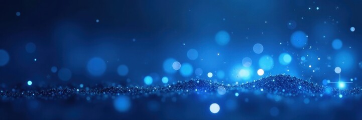 Fototapeta premium Shimmering blue particles, soft focus, abstract bokeh background, particles, vibrant, focus