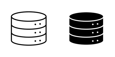 Database vectors icons set in filled and strokes on white background