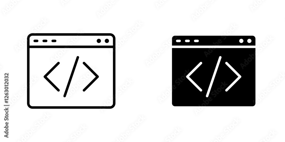 Poster display code vectors icons set in filled and strokes on white background