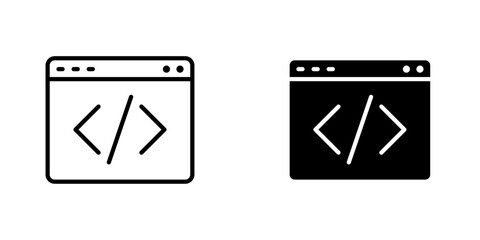 Display code vectors icons set in filled and strokes on white background