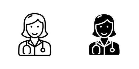 Doctor vectors icons set in filled and strokes on white background