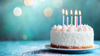 Captivating blue backdrop highlights a festive birthday celebration.