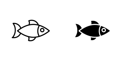 Fish vectors icons set in filled and strokes on white background