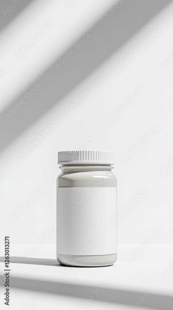 Poster empty white bottle on minimalist background with soft shadows