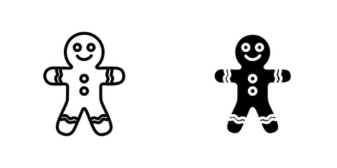 Gingerbread man vectors icons set in filled and strokes on white background