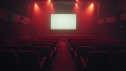 Fototapeta premium Empty Theater with Red Seats and Stage Lighting A Cinematic Space for Performances.