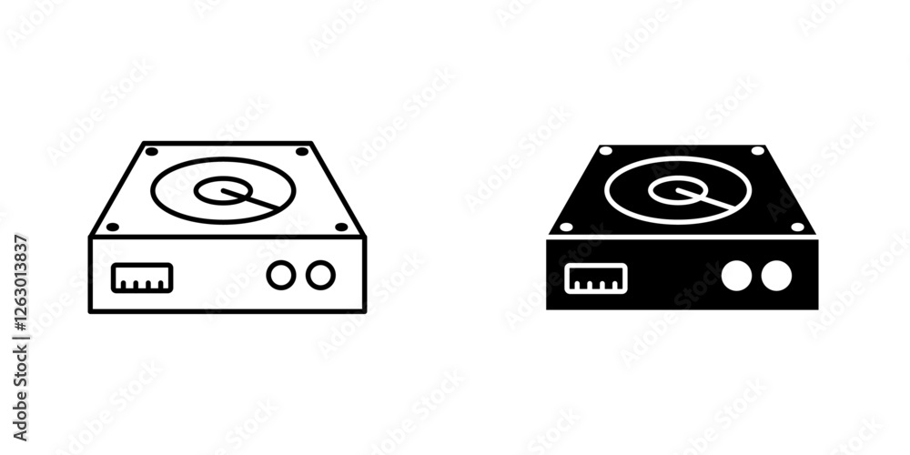 Poster hard disk vectors icons set in filled and strokes on white background