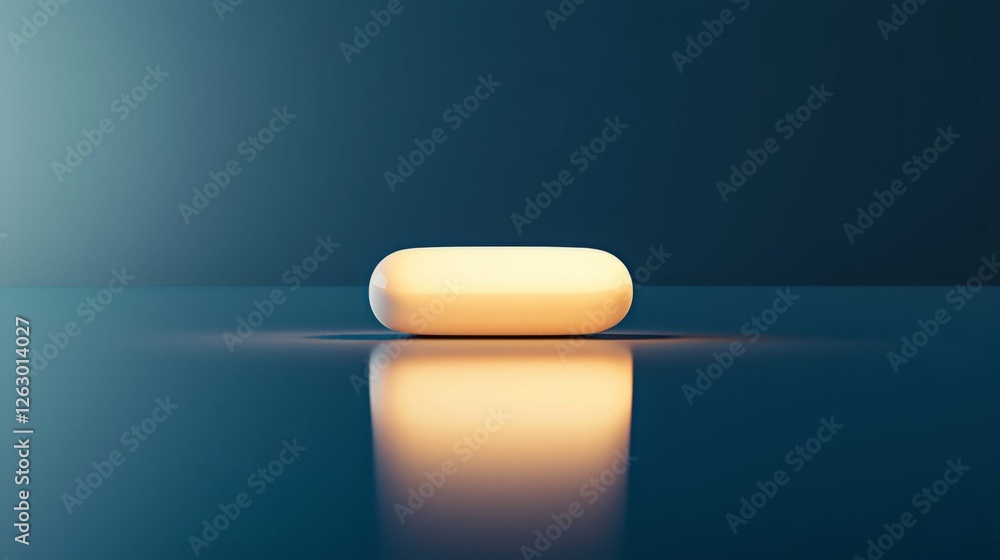 Poster minimalist capsule object with soft lighting on reflective surface