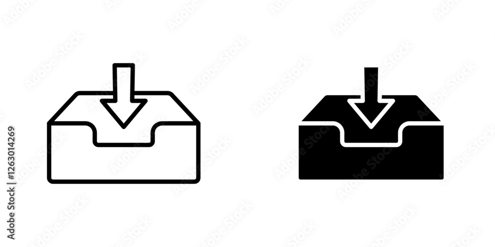 Poster inbox vectors icons set in filled and strokes on white background