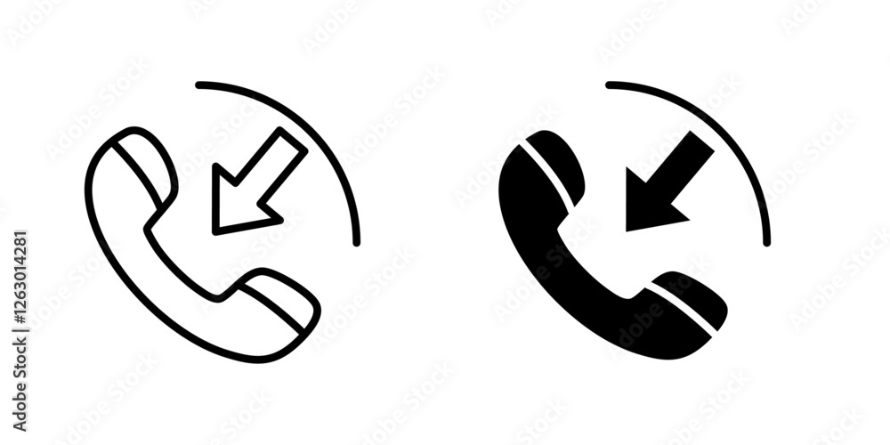 Poster incoming call vectors icons set in filled and strokes on white background