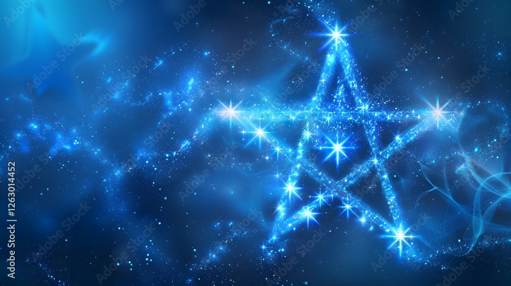 Canvas Prints a vibrant, blue background is filled with shining stars that form a large pentagram shape. the image