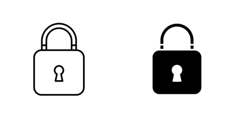 Lock vectors icons set in filled and strokes on white background
