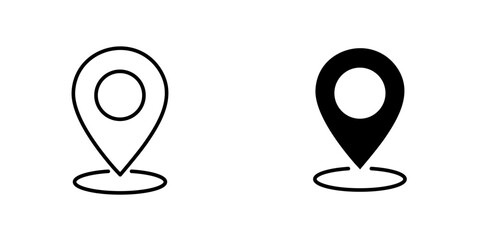 Map marker vectors icons set in filled and strokes on white background