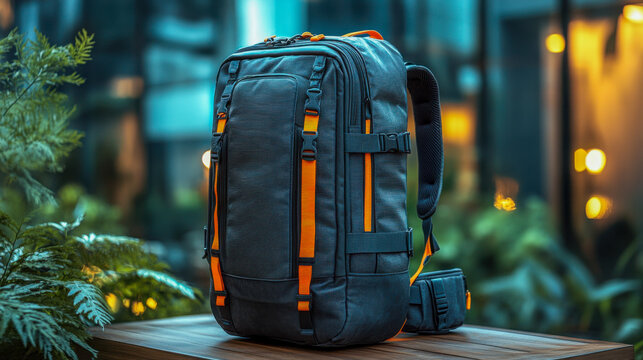 Travel backpack designed with multiple compartments for efficient organization while exploring urban landscapes during autumn