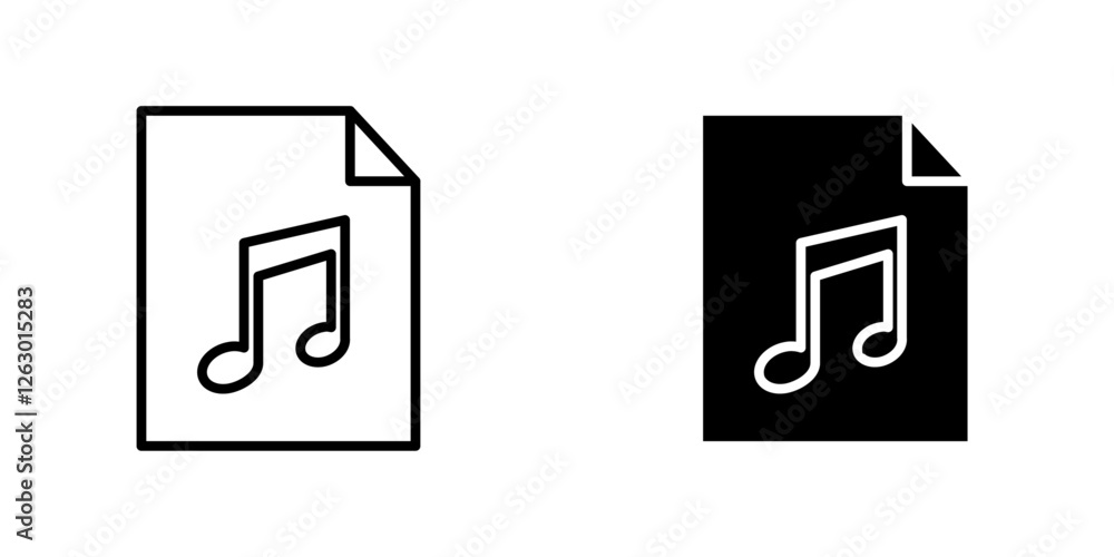 Poster music file vectors icons set in filled and strokes on white background