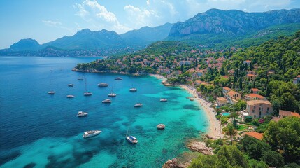 Obraz premium Coastal Village nestled amongst mountains and turquoise waters