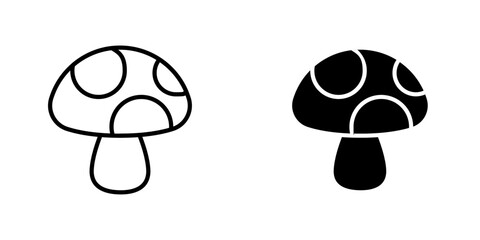 Mushroom vectors icons set in filled and strokes on white background