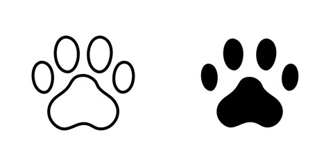 Paw vectors icons set in filled and strokes on white background
